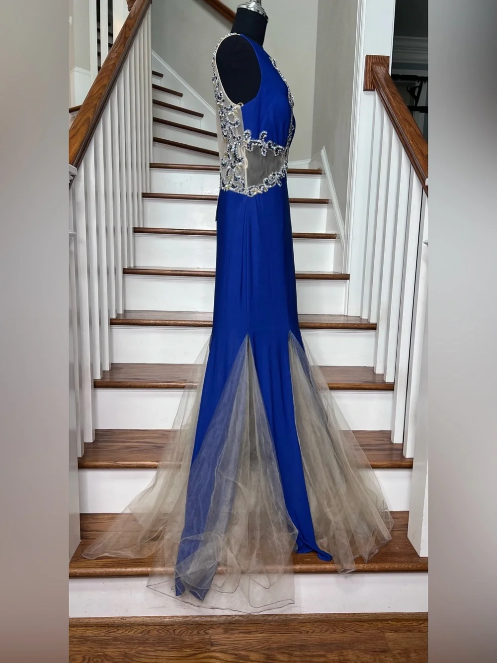 Dave & Johnny Royal Blue Crystal Beaded Illusion Mermaid Gown Size 10